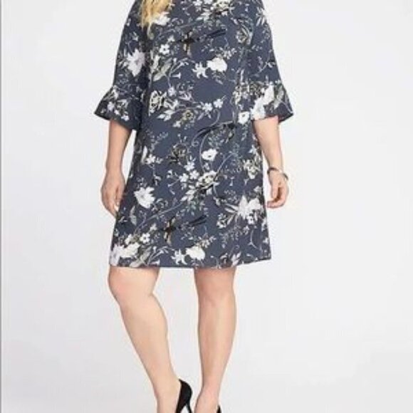 Old Navy Dresses & Skirts - Old Navy Womens Grey Multicolored Floral Mid Sleeve Short Casual Dress Size XL